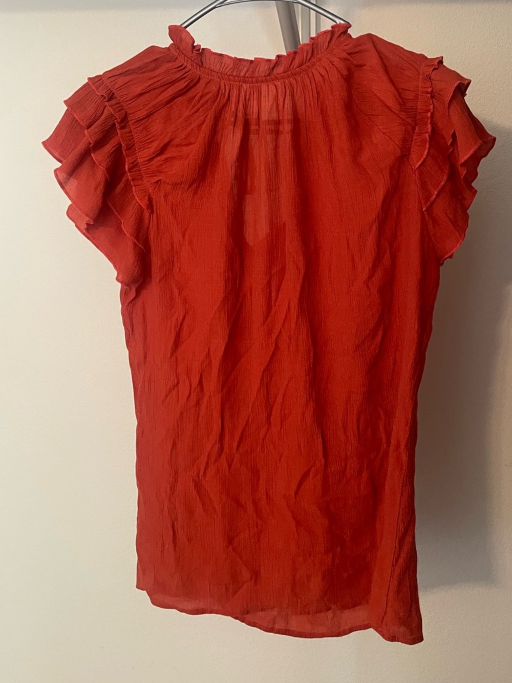 Women’s Red Ruffle Sleeve Top - Picture 2 of 3